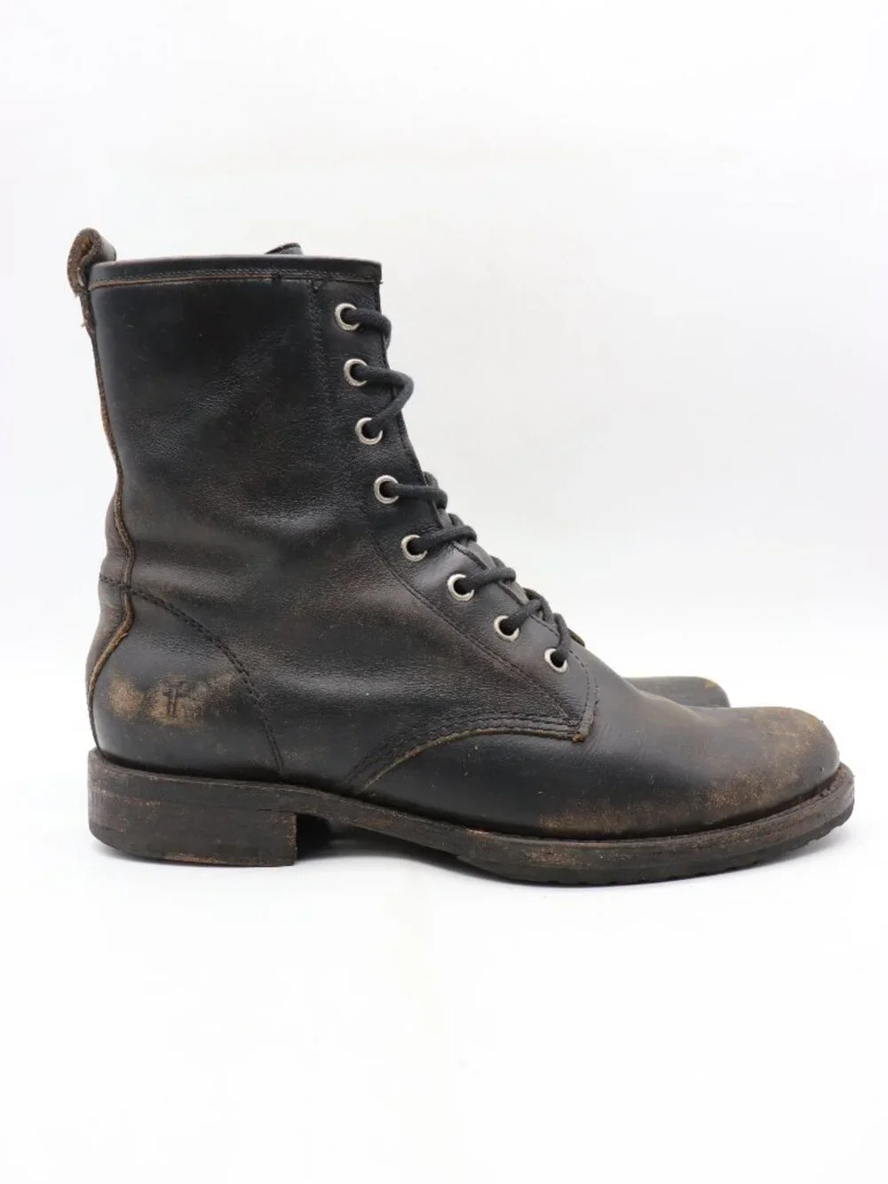 Frye Veronica Rustic Black Women’s 9.5 B Distressed Leather Combat Lace Up Boots